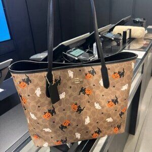 Coach City Tote In Signature Canvas With Halloween Print # CW450
